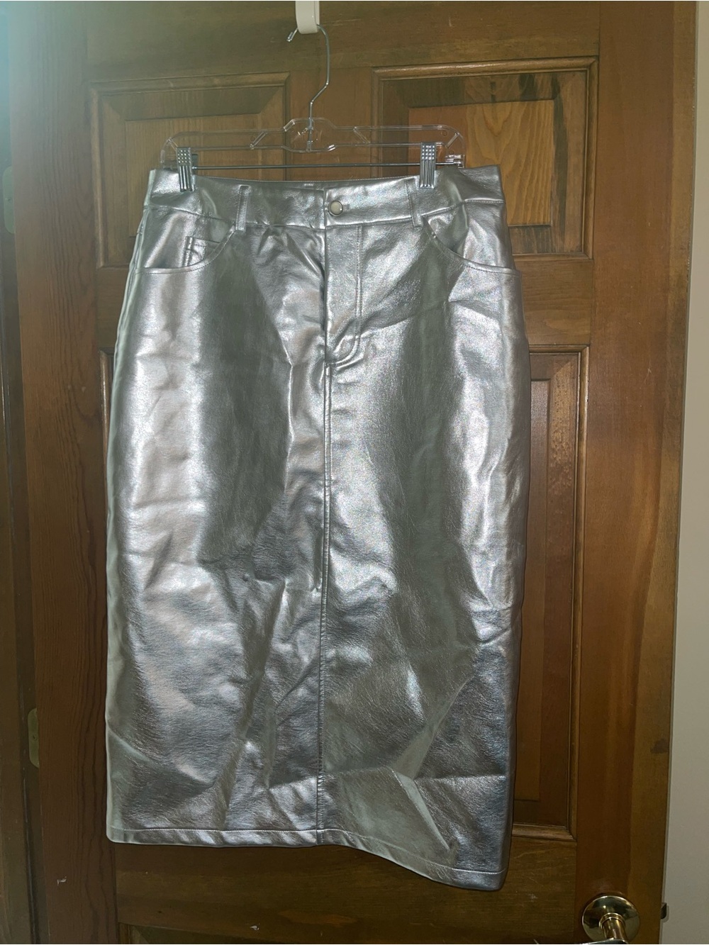7 For All Mankind Metallic Silver Pencil Skirt